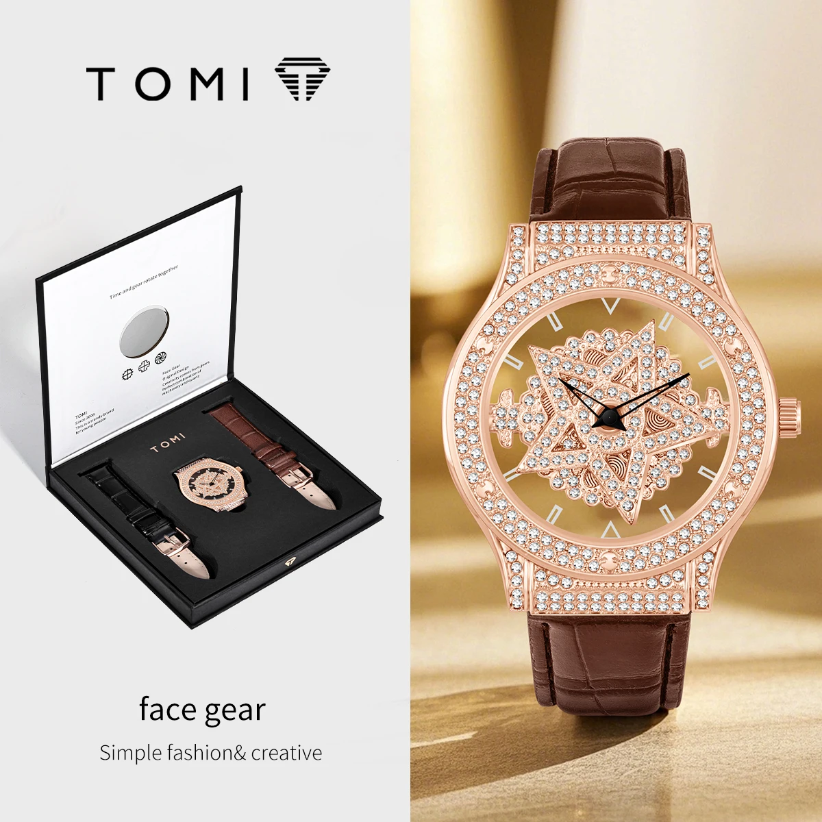 

TOMI Set Gift Box Luxury and Fashionable Men's Quartz Watch Leisure Calendar Double Strap Quartz Watch Festival Gift