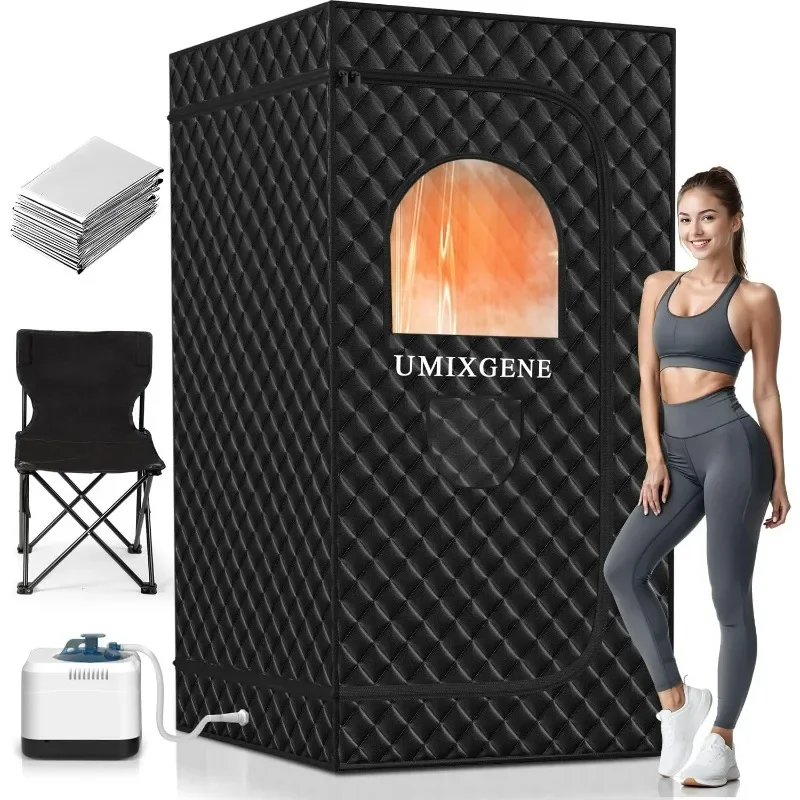 Boîte de sauna, sauna portable à usage domestique avec dix couvertures chauffantes en aluminium, sauna à vapeur personnelle avec cuiseur vapeur 3L, 9 niveaux