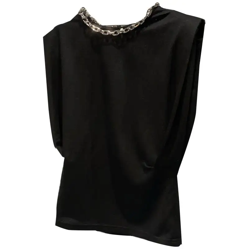   سلسلة معدنية ort Sve تي شيرت نسائي Sle oulder Pad Caixue صيف جديد وصول Faionable جولة Ne الأعلى