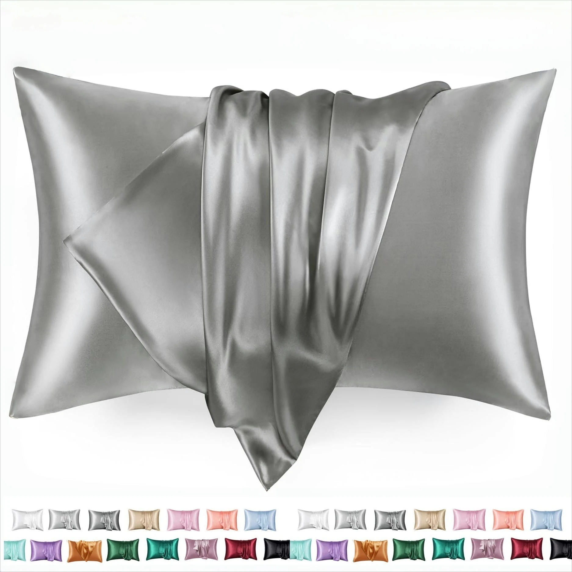 

2pcs Imitation Silk Color Pillowcase Ice Silk Amazon Zipper Envelope Solid Color Pillow Case