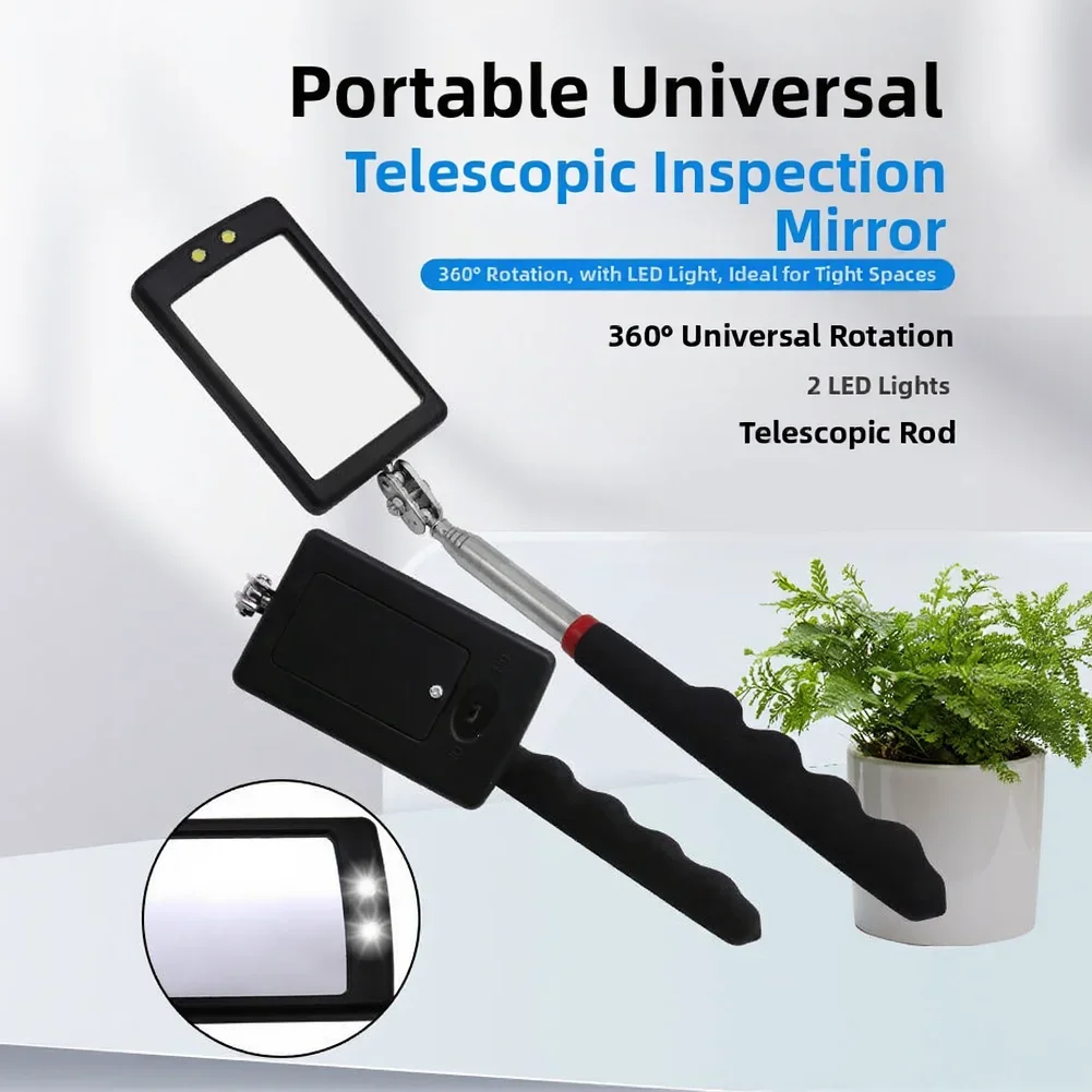 Portable Illuminated Vehicle Inspection Mirror Telescopic 34 inch Reach for Mechanics Technicians and Safety Inspectors