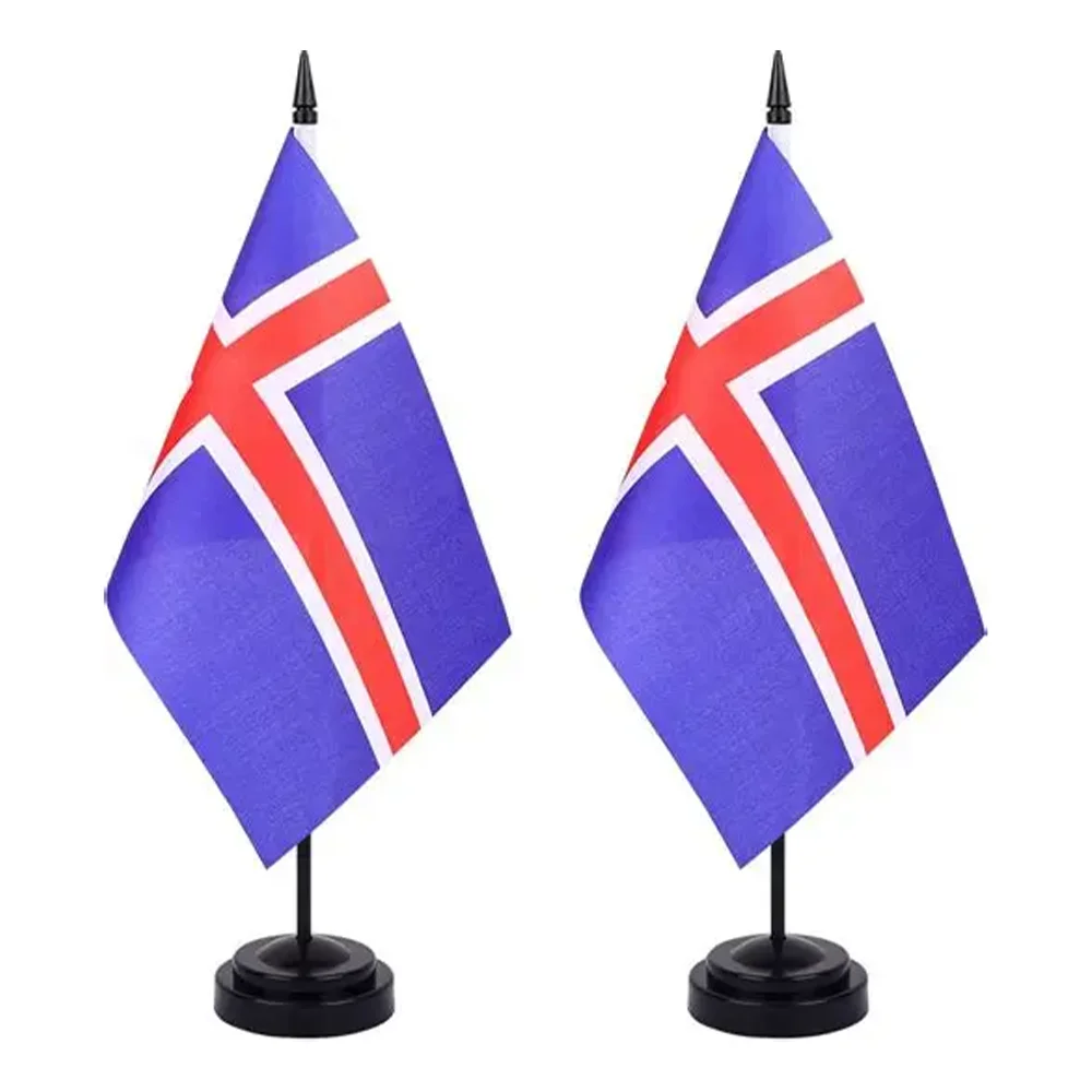 Office Desk Small Flag of Iceland Flag 14x21cm Polyester ISL Iceland National Table Decoration Banner Desk Ornaments Flag