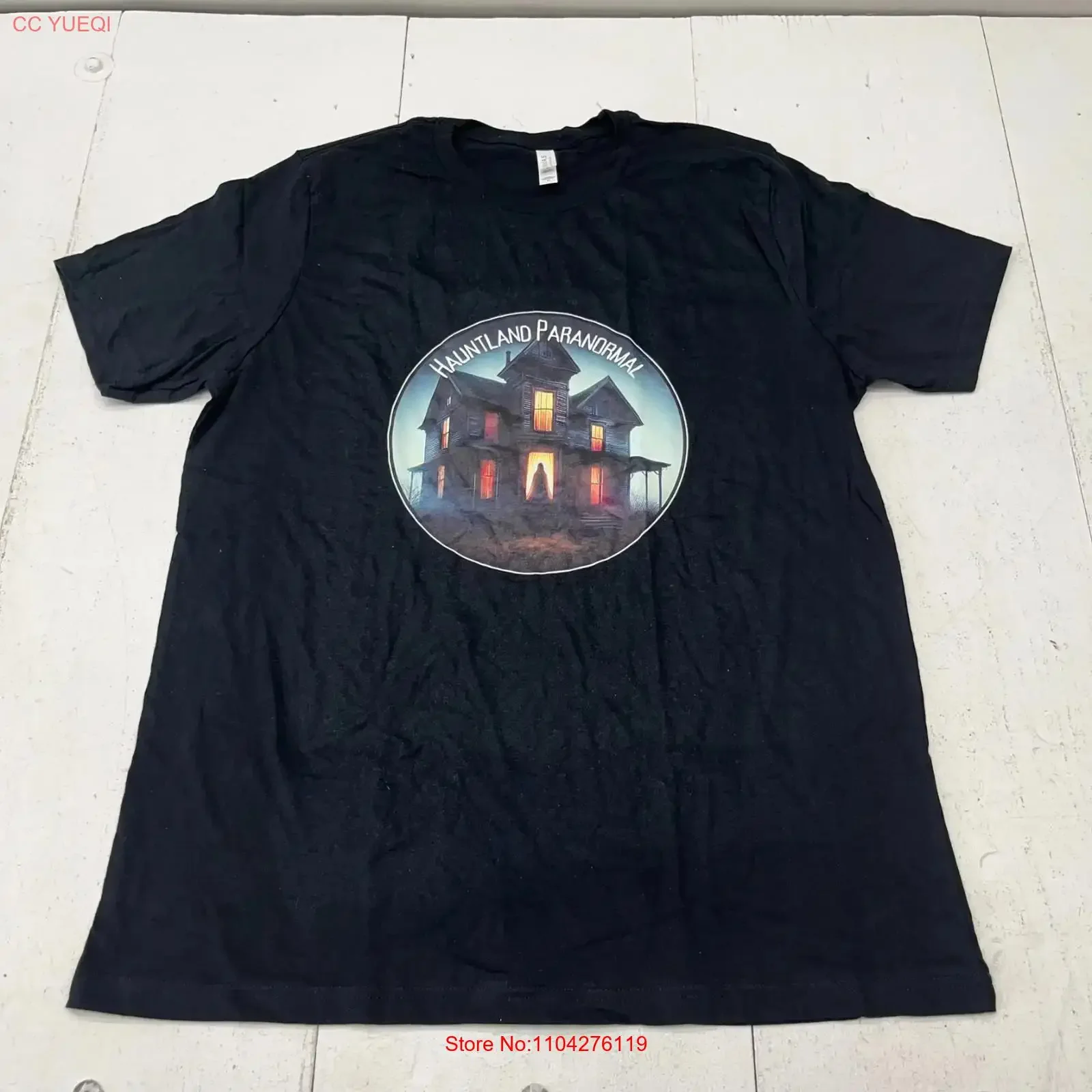 Canvas Black Hauntland Paranormal Print  T Shirt Men's Size XL NEW vintage Washed Casual fashion designer clothes Stretched