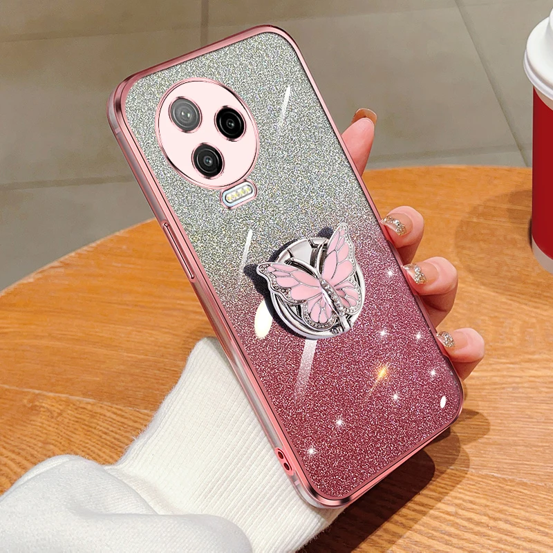 Note 12 Pro 4G Cover For Infinix Note 12 Pro 4G  Note 12 2023 Gradient Glitter Butterfly Bling Folding Stand Plating Back Case