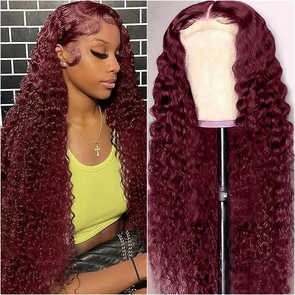 

30 36Inch 99J Burgundy Deep Wave 13x4 Lace Frontal Wig 13x6 HD Transparent Lace Curly Wave Front Human Hair Wigs For Woman