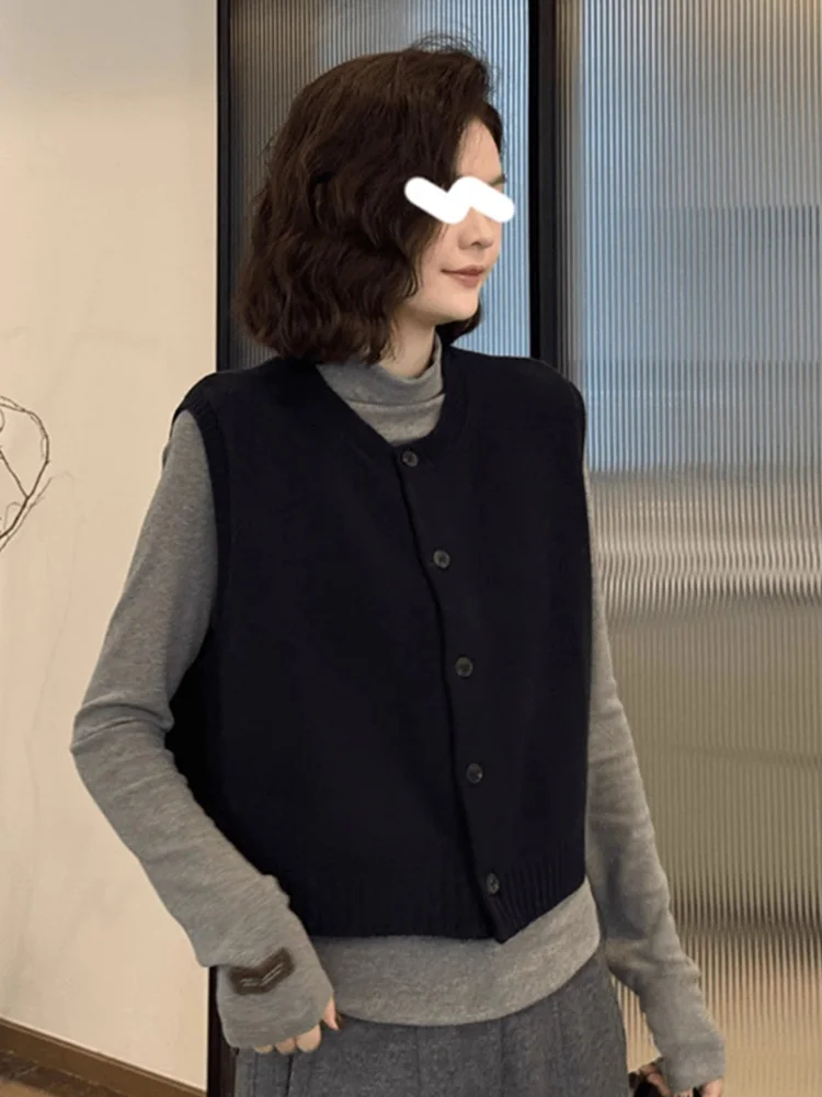 Koreaans anti-aging ontwerp Ronde neveld gebreide vest met één knoop, eenvoudig, veelzijdig, los, modieus laagjesvest