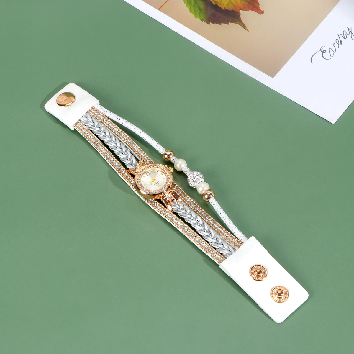 Rhinestone Women Braided Wrist Watch Fashion Quartz Watch Wrist Chain White Unique Design Durable Safe Material Creative