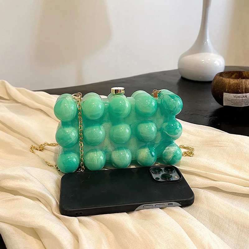 2024 New Fashion Acrylic Candy Color Evening Bags White Green Orange Trendy Wedding Party Handbags Chain Shoulder Bag For Women