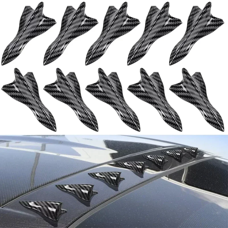 10Pcs Universal Rear Roof Shark Fins Spoiler Wing Kit Car Roof Spoiler Bumper Spoiler Shark Fin Diffuser Vortex Generator