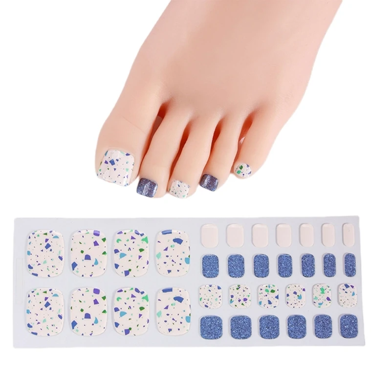 E1YE – autocollants pour ongles en Gel pour orteils, aucune cuisson requise, longue durée, avec lime à ongles pour femmes