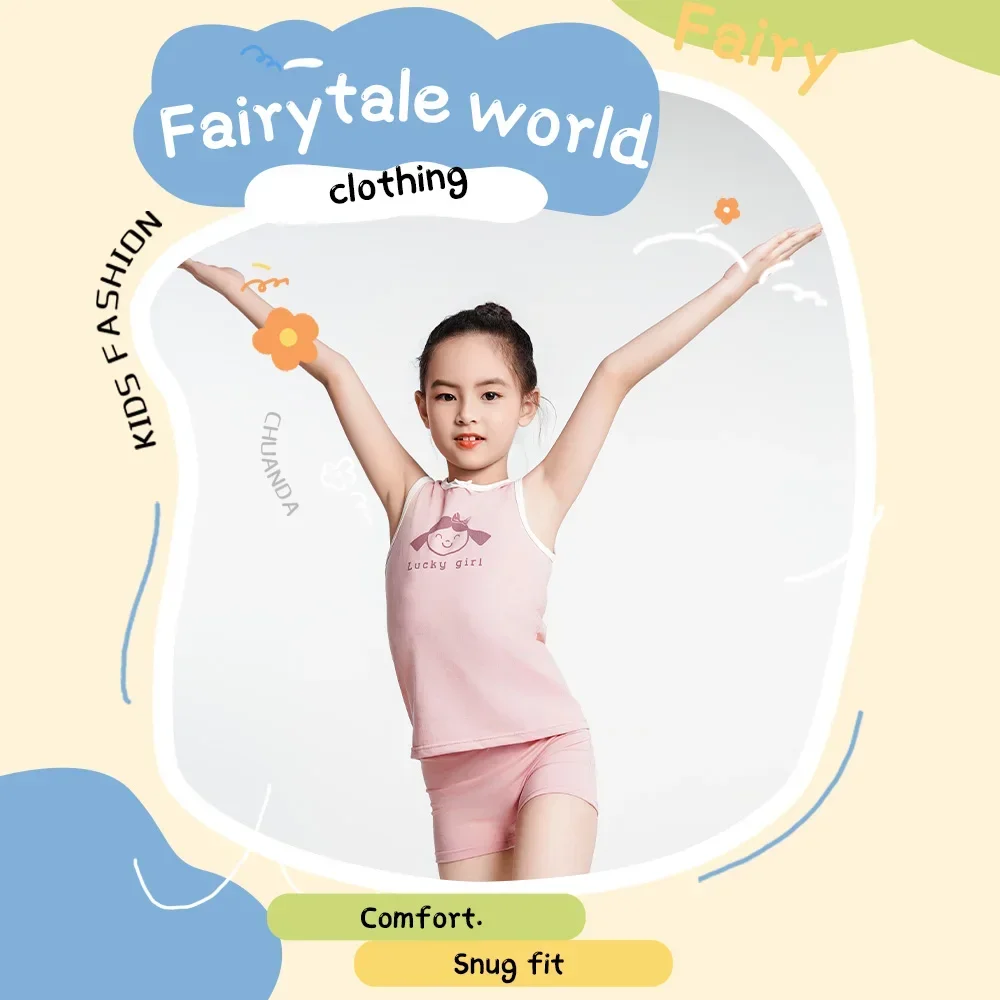 8pcs Kids Clothes Set Girls Vest Suit Childrens Clothing Set Baby Cotton T-Shirts Shorts Quick Dry Sleeveless Tank Top 8-38kg