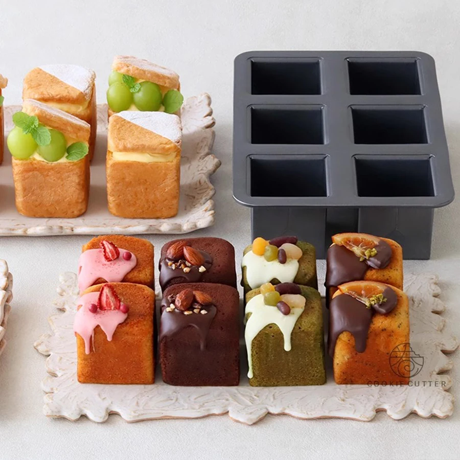 6 Cavity Mini Square Shape Toast Carbon Steel Cake Pan Pound Cake Pastry Madeleine Muffin Dessert Chocolate Baking Accessories