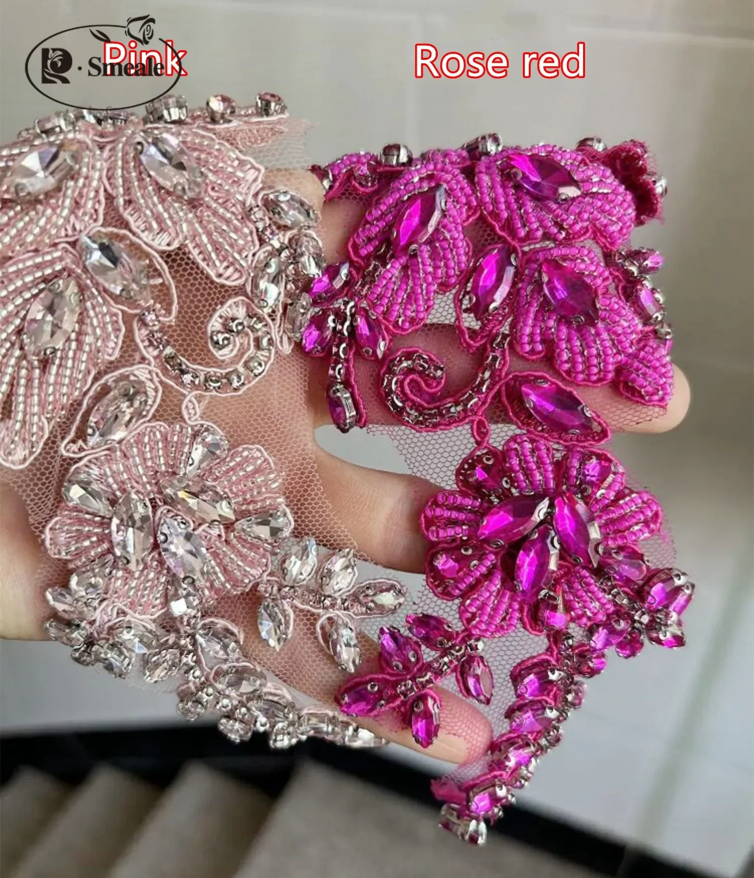 1Pair Handsewn Glass Drill Mirror Flowers Sparkling Rhinestone Flowers Coats Waistbands Shoulders Wedding Dress DIY Patch RS4208