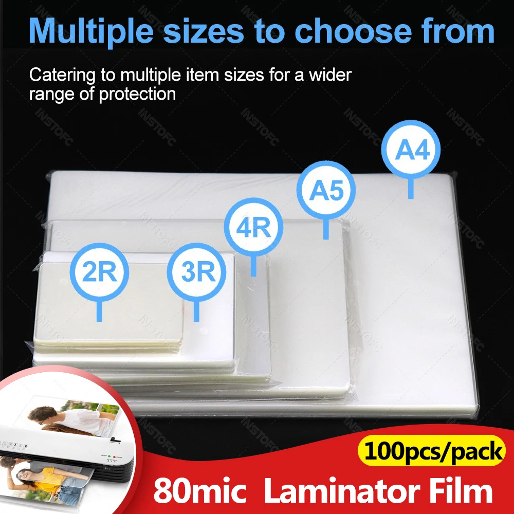 Paquete de 100 hojas de película de laminación térmica A4/3R/4R/5R, bolsas de esquina redondas transparentes, compatibles con todas las laminadoras térmicas en caliente