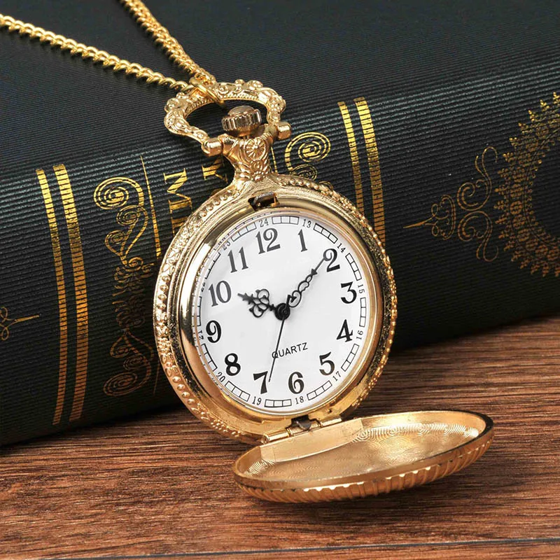 

5 шт. карманные часы, роскошные винтажные золотые круглые карманные часы с буквой G, антикварные кварцевые часы, цепочка с подвеской, ожерелье, подарок унисекс