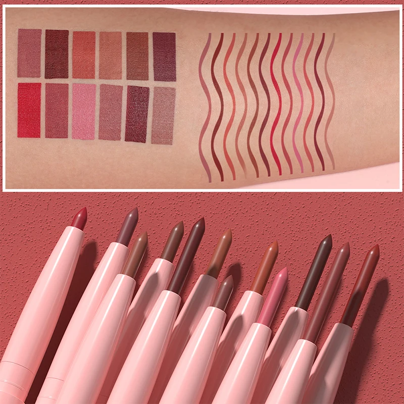 Tapered Nib Lip Liner ดินสอยาวนาน Matte Creamy Plumping Lip Stain กันน้ํา Natural Nude Brown Slim Lip Liner แต่งหน้า