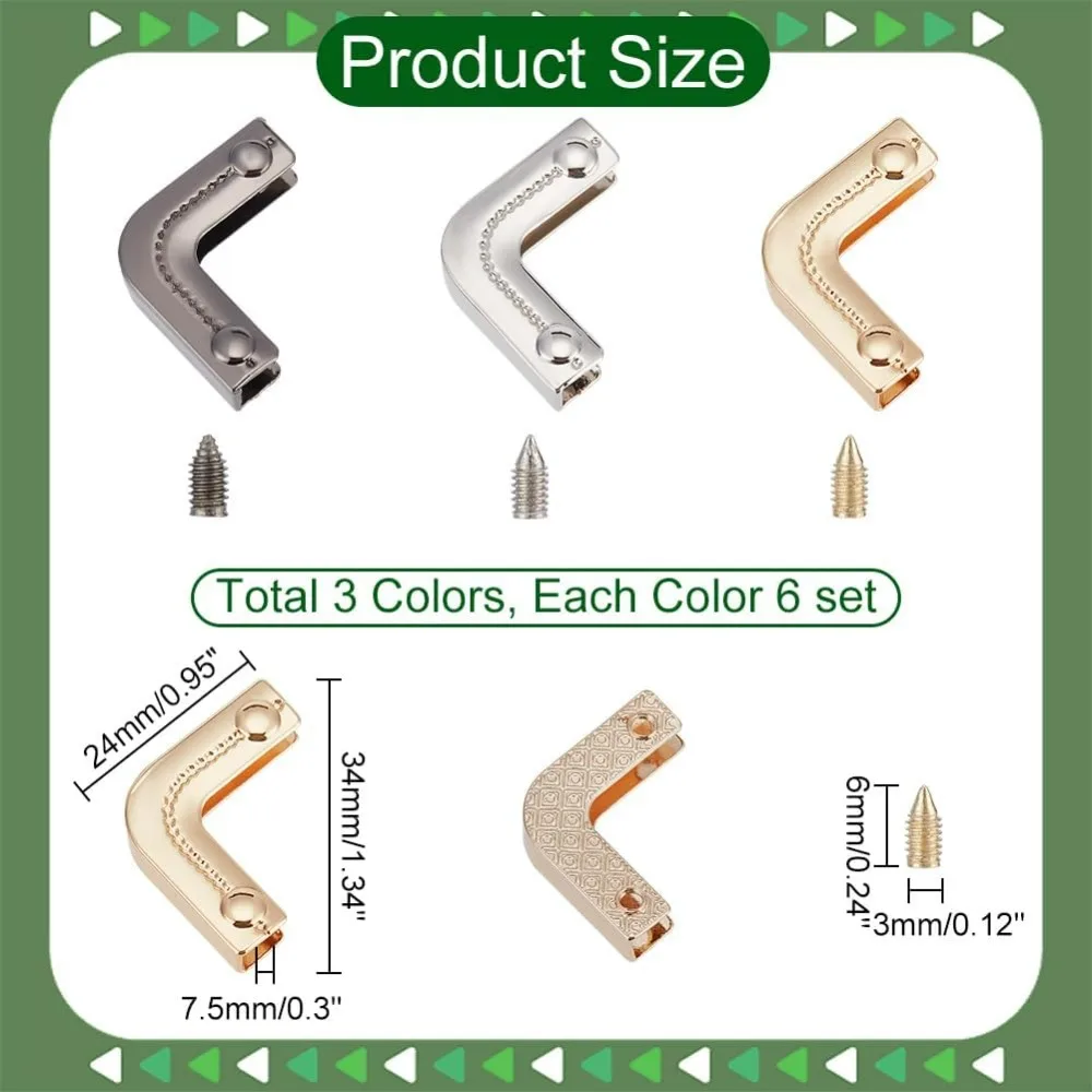 18 Sets Purse Edge Decorative Clip Buckles 3 Colors Purse Edge Protector Metal Purse Corner for Bag Screw-in Bag Corner Clip