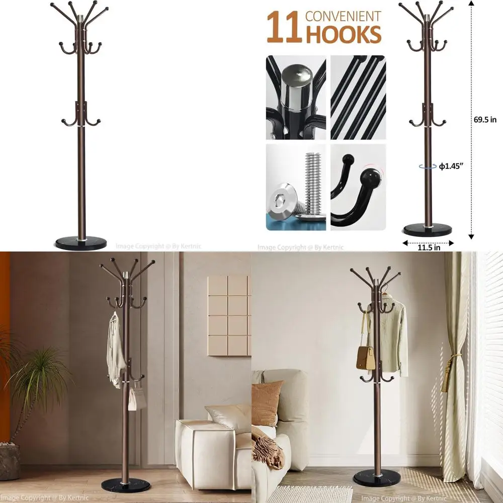 

Напольная вешалка для одежды с основанием из натурального мрамора, 11 крючков для прихожей, спальни или гостиной - бронзовая отделка