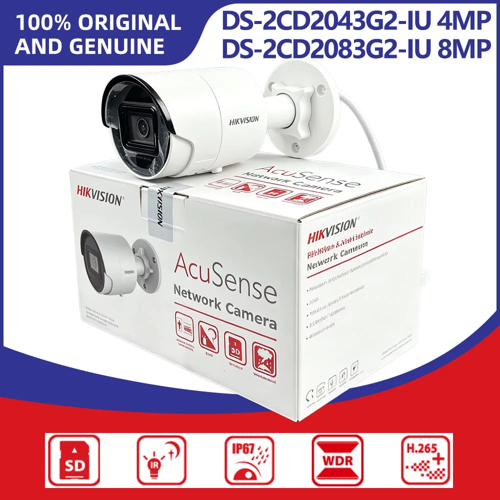 

Hikvision DS-2CD2043G2-IU DS-2CD2083G2-IU 4MP 8MP AcuSense Bullet IP Camera Outdoor Audio IR40m IP67 PoE CCTV Security Camera