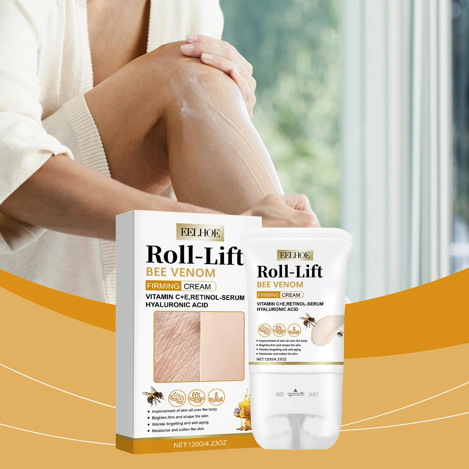 

EELHOE крем от целлюлита и провисания с пчелиным ядом, укрепляющий крем для подтяжки кожи тела, шеи, рук, живота, ягодиц, глубокое увлажнение, роликовый крем