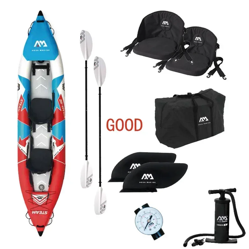 أكوا مارينا 1 2 شخص قارب قابل للنفخ الرياضة كاياك نموذج زورق البخار البلاستيكية زورق طوف مضخة مقعد قطرة غرزة الطابق مغلفة بولي كلوريد الفينيل