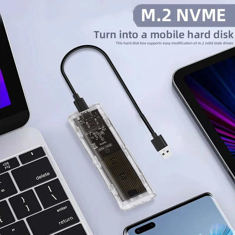 M.2 NVME PCIe NGFF SATA Dual Protocol SSD Case Helder USB Type C 10Gbps PCI-E M2 SSD Transparante externe behuizing Harde schijf Box