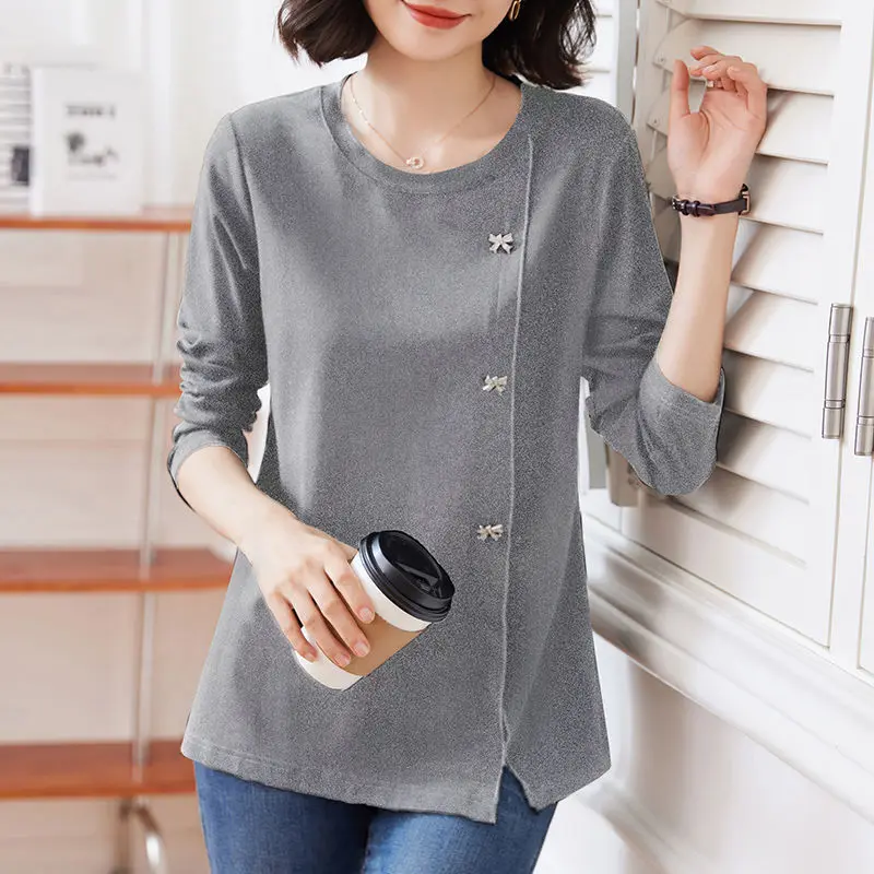 Plus Size Base Shirt Women's Spring and Autumn New Fashion Elegant Mother's Long Sleeved T-shirt Loose Tops for Chubby