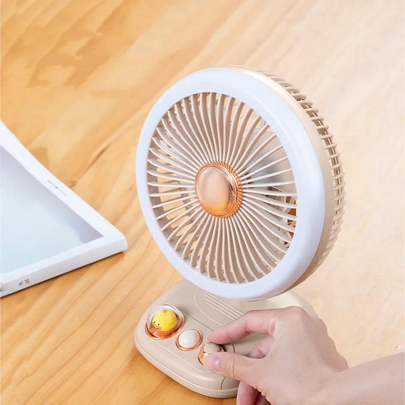 Mini Home Rotating Bobblehead Fan, Carregamento USB, Três velocidades, vento grande, ao ar livre