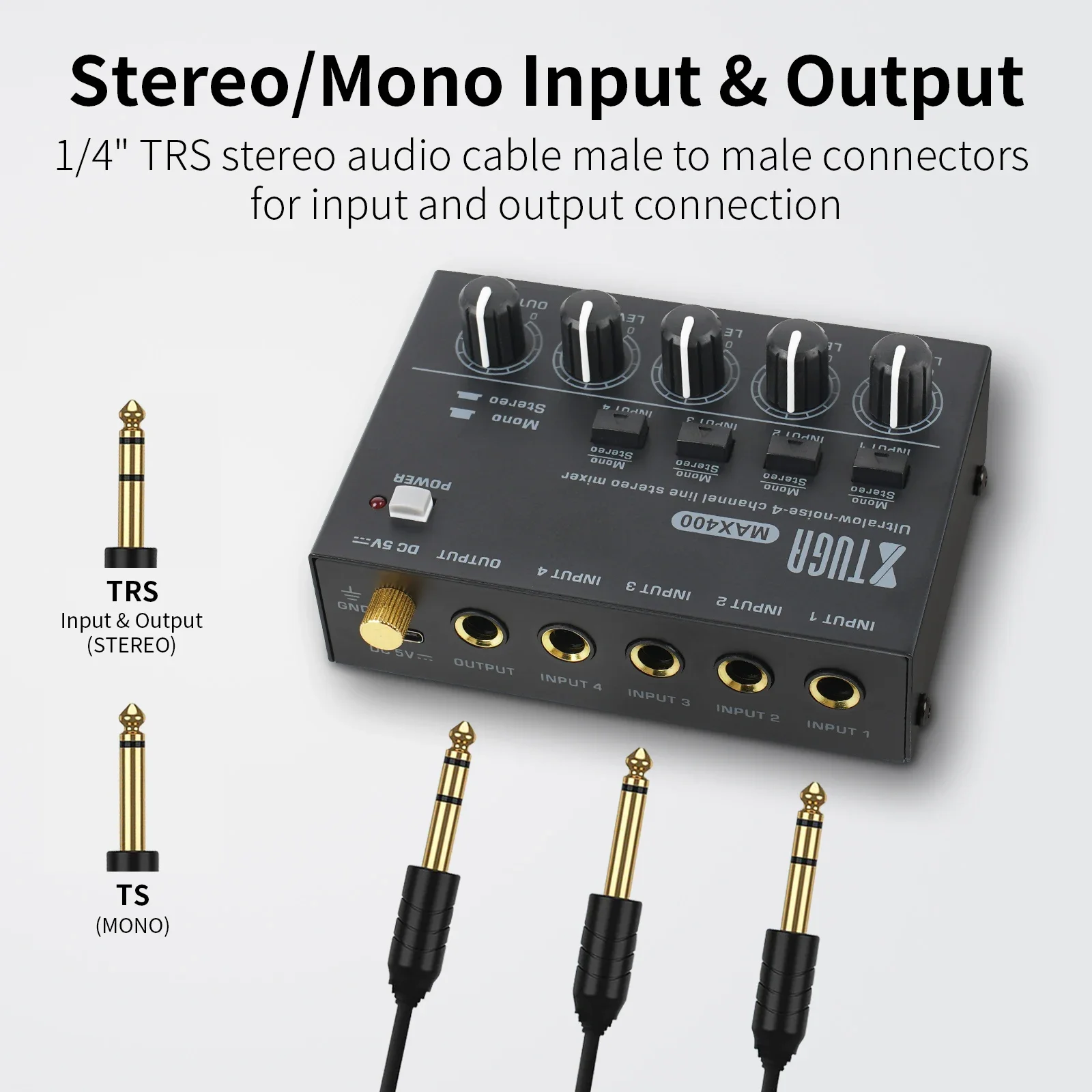 XTUGA MAX400 Professioneller Mixer 4-Kanal-Mini-Stereo-Mixer Audio-Mixer-Schnittstelle Geräuscharm für mehrere Geräte und Aufnahmen