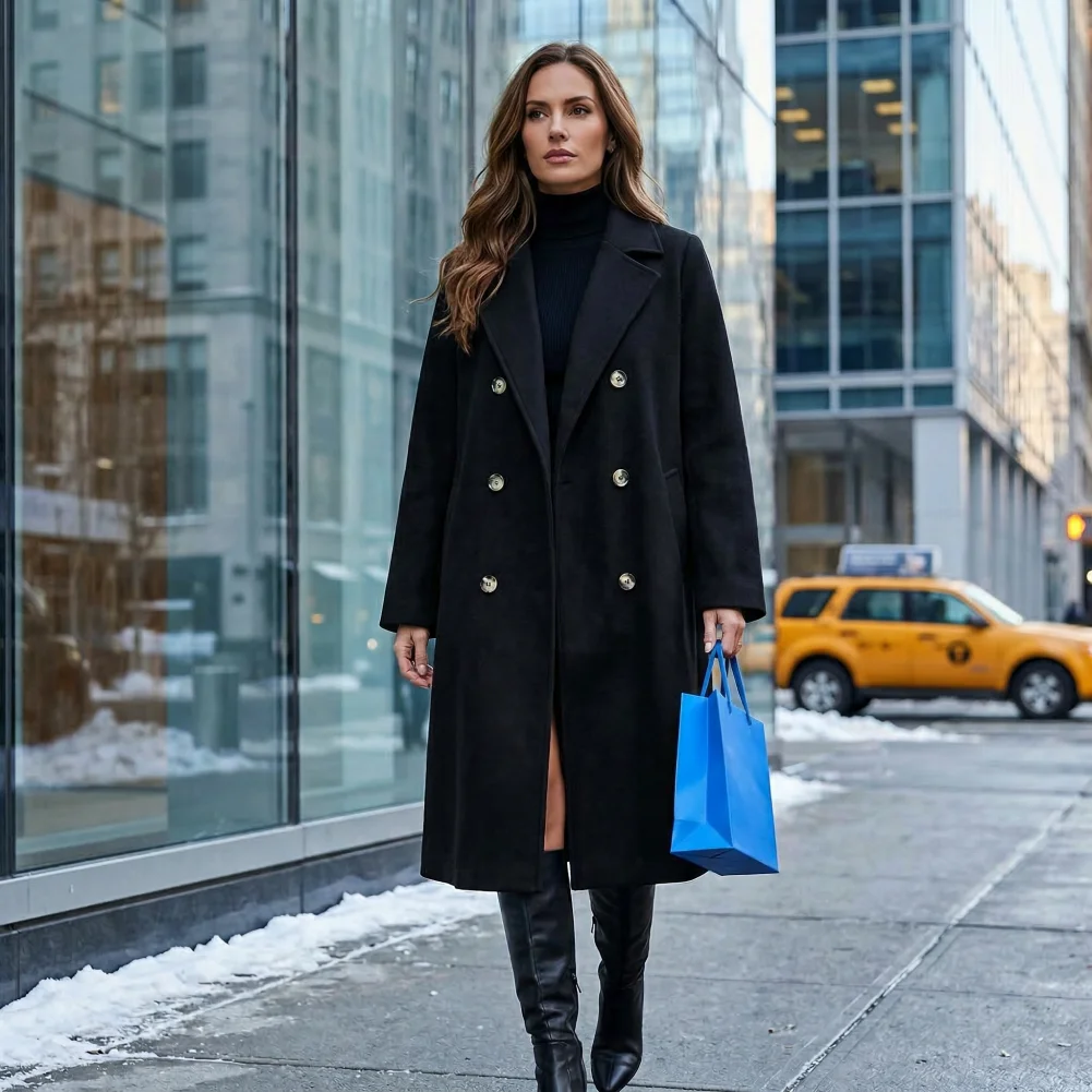 Women Windbreaker Coat Women's Mid-length Wool Coat with Belt Double Breasted Trench Overcoat Notched Lapel Winter for Fall