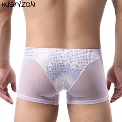 Men's Pouch Panties Men Underwear Boxershorts Men Mesh Sequin Boxer Ropa Interior Hombre Calzoncillos Sexy Gay Man Underpants