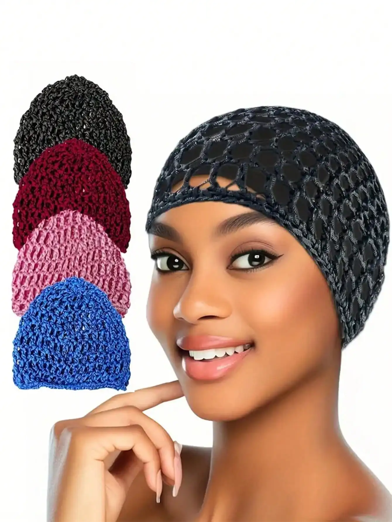 

4 PCS Hair Nets Cap Sleeping Hairnet Snoods Wrap Bonnets Long Straight Curl Wig Head Protector Black Mesh Wrapping Crochet Wave Cook