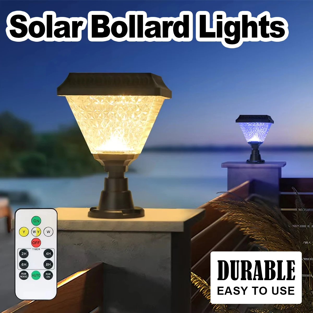 ソーラーライト-タイマー付き-屋外ポストライト-ガーデン-防水-明るいソーラー式rgbフェンスランプ-暖白色景観照明