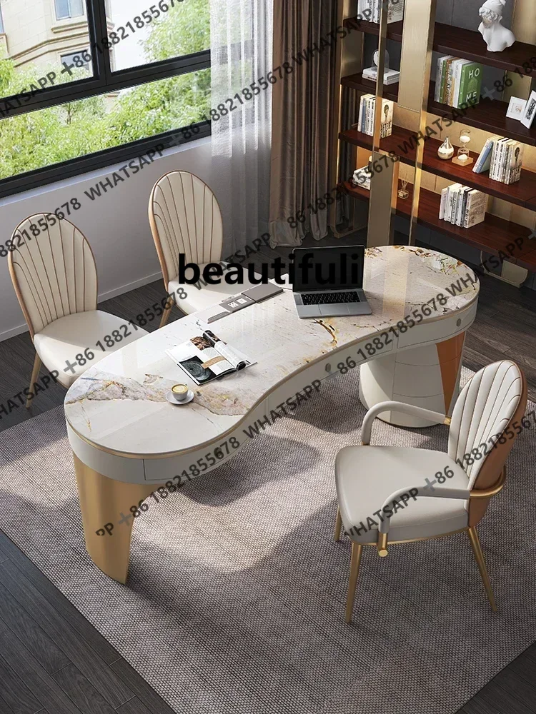 

R Rockboard countertop, desk, office desk, light luxury, computer desk, modern and minimalist consulting desk and chair