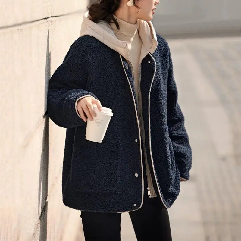 

Coats and Jackets Winter Clothes Women Autumn and Winter New Fashion Korean Version Particle Velvet Cotton Splicing Hood
