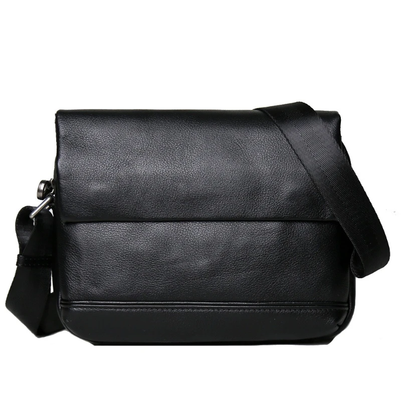 

100% Genuine Leather Men Shoulder Bag Natural Cowhide Messenger Bag Large Capacity Business Solid Color Backpack for 8-inch Ipad