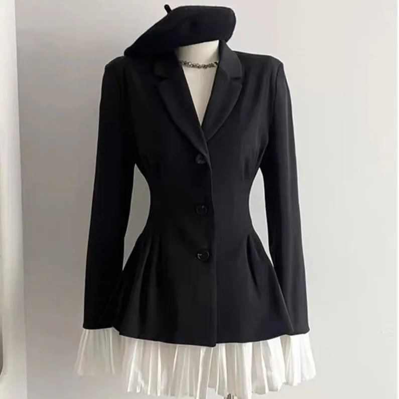 2024 herbst Neue frauen Anzug Dr. Bla Weiß Spleißen Abnehmen Taille High-End-Gefühl Lange Sve Single Button damen Anzug