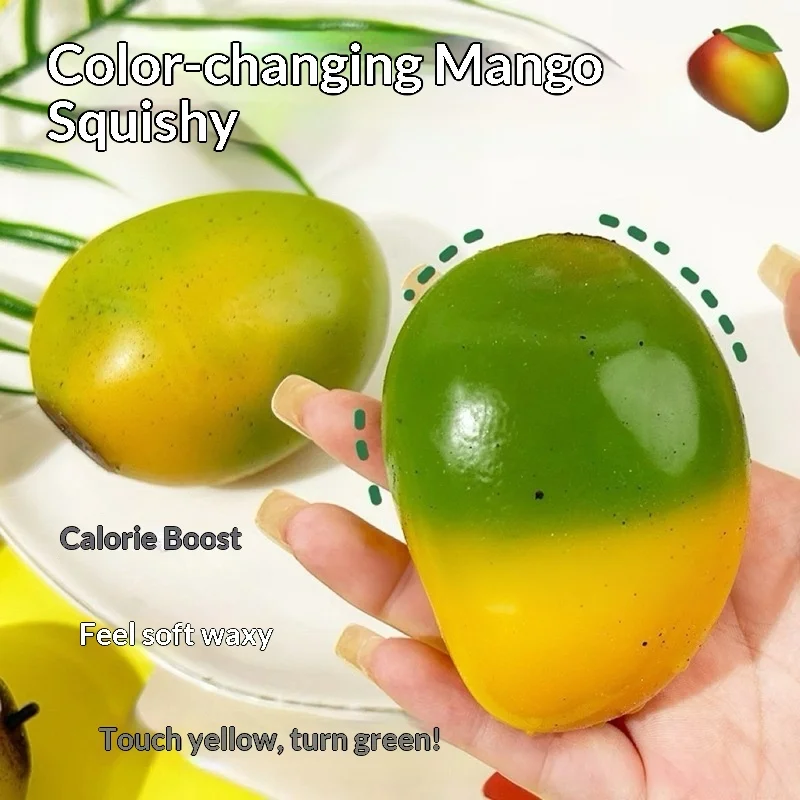 Color Changing Mango Squishy Fidget Stress Relief Toy Soft Slow Rebound Novelty Creative Squeeze Decompression Prop For Adult