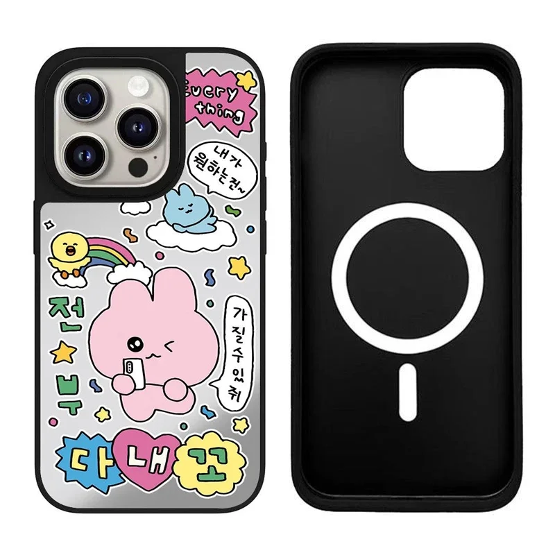 

Cute Doll Cartoon iPhone 11 12 13 14 15 16 Pro Max Mirror Surface MagSafe Case Cover Shell for IPhone 16 Pro Max