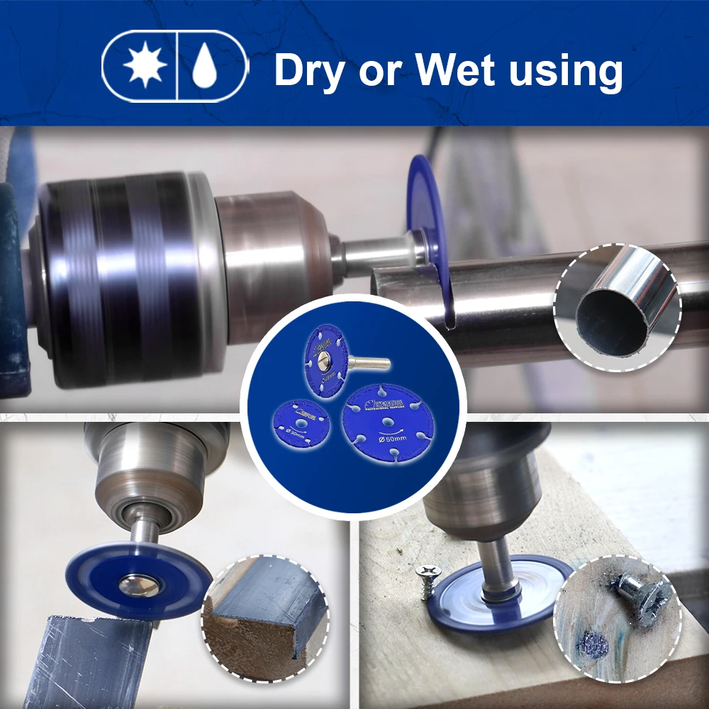 SHDIATOOL 30/40/50mm con Set di gambo tondo da 6mm disco per lama da taglio in metallo diamantato brasato sottovuoto per tondo per cemento armato in acciaio inossidabile
