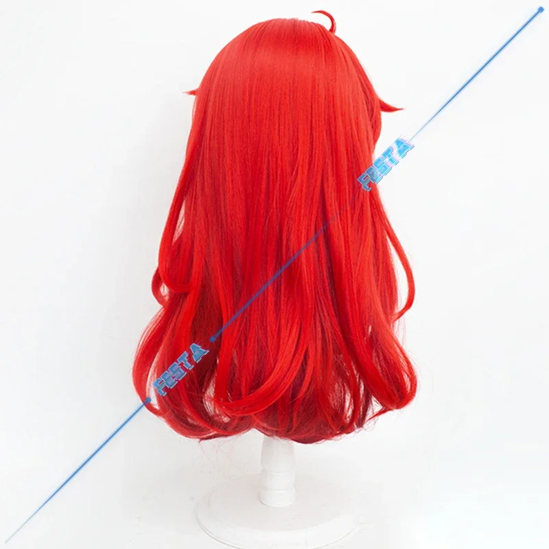 CosplayHonkai Star Rail Argenti Cosplay Wig Earring Red Long Curly Hair Game Knights of Beauty Heat-resistant Fiber Hair Free Wi - Image 4