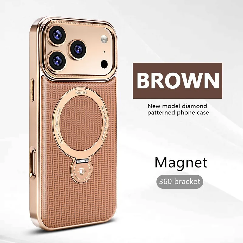 

Магнитный держатель-подставка 360 из металла для iPhone 17 12 13 14 15 16 Pro Max Air Plus, роскошный кожаный чехол с беспроводной зарядкой