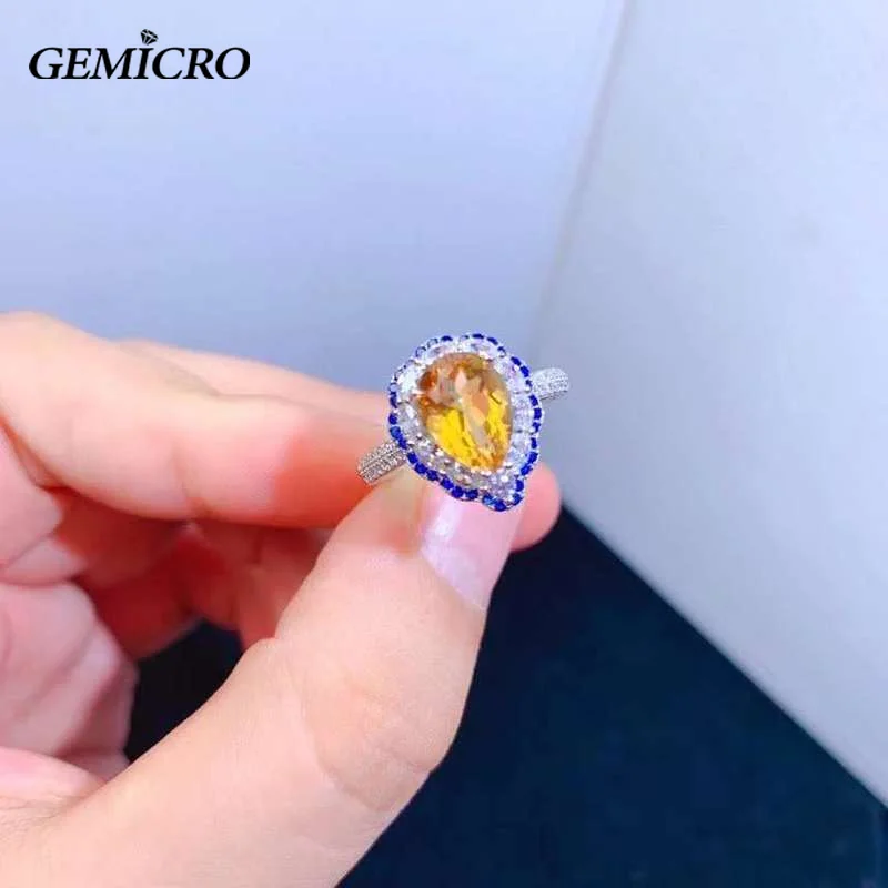 Gemicro Natural Citrine Ring, Classic Style, Perfect Quality Gemstone, 925 Silver, Especially Recommended