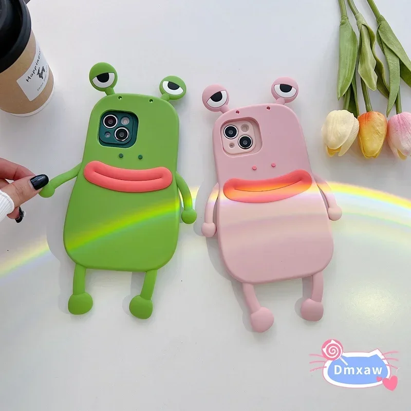 3D Cute Frog Phone Case For OPPO A58 A58X A17 A17K A77 A57 2022 4G 5G A94 5G A54 4G Reno 2Z 2F 2 Z A92 A72 A52 Silicone Cover