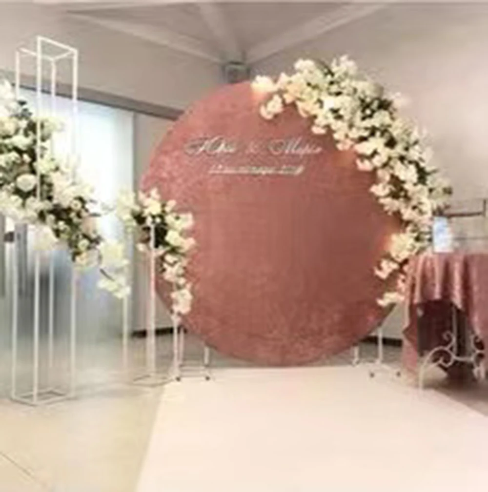 BD-W330-Pink velvet round wall backdrop stand wedding event stage floral arch Baby Shower swag backdrop decoration