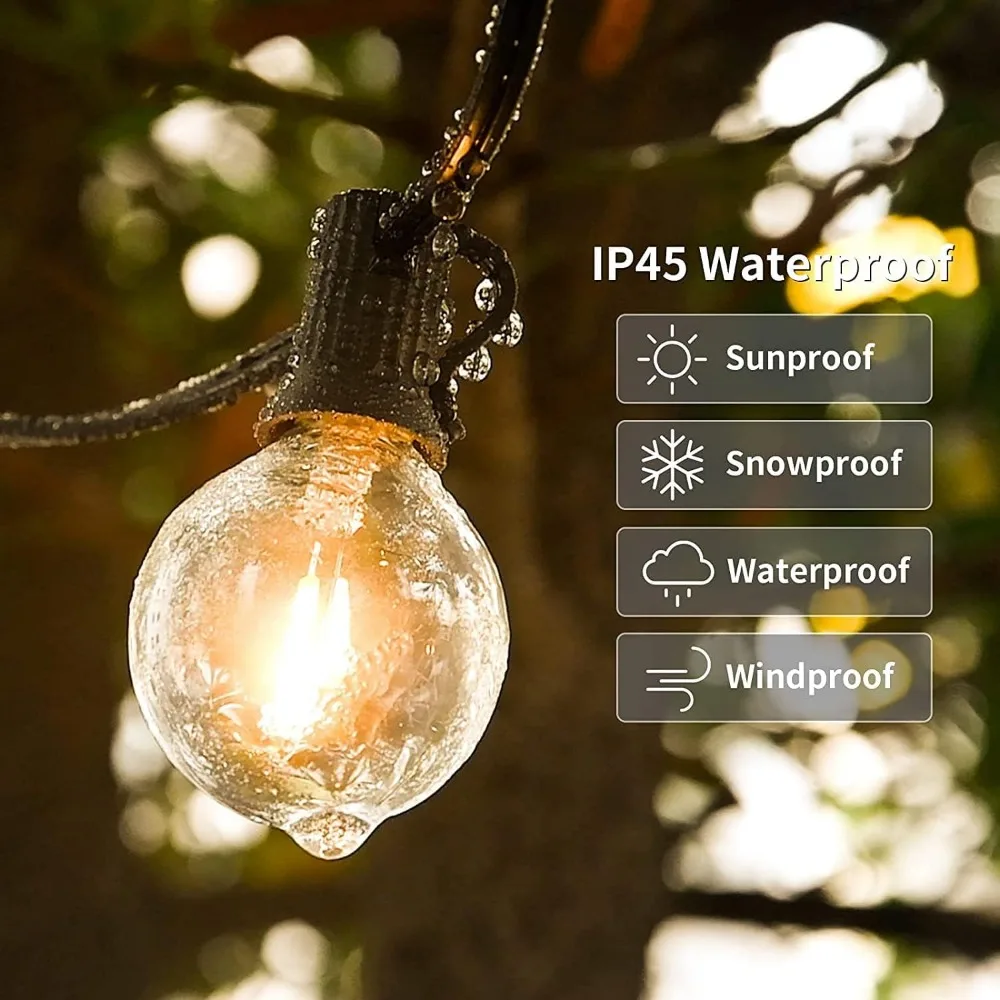 Outdoor String Lights  with 78 Dimmable  Shatterproof Clear Bulbs UL Approval Waterproof  Outdoor Lighting