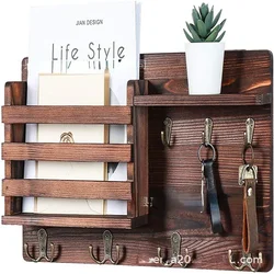 Wooden Key Holder Box with 6 Hooks Wall Mounted Handmade with Rustic Finish for Home Decor WJ021711