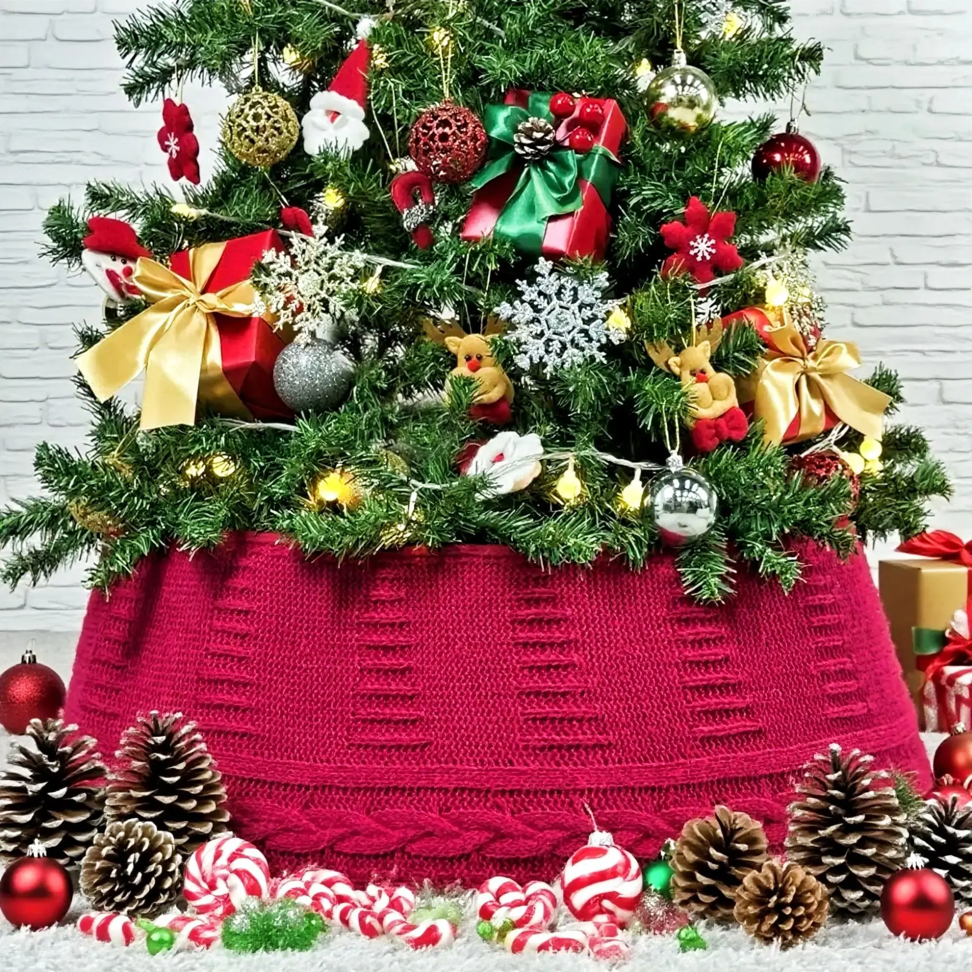 New Arrival Hot-Selling Christmas Knit Tree Skirt Christmas Tree Skirt Decorations 3D Apron Scene Decorations Trending Prop