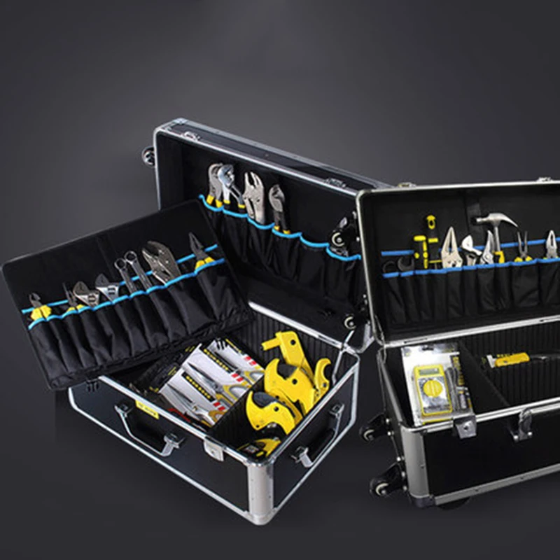 Imagem -03 - Personalizado Pull Rod Toolbox Multi-funcional Manutenção Grande Liga de Alumínio Caixa de Bloqueio de Senha com Caixa de Aviação de Armazenamento de Roda