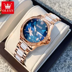 OLEVS-6610 Women's Ceramic Mechanical Watches Automatic Luxury 30m Waterproof Luminous Wrist Watches Dragonfly Watch